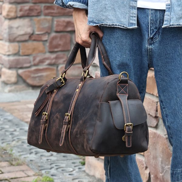 Vintage Leather Duffle Bag for Travel Gym For Discount