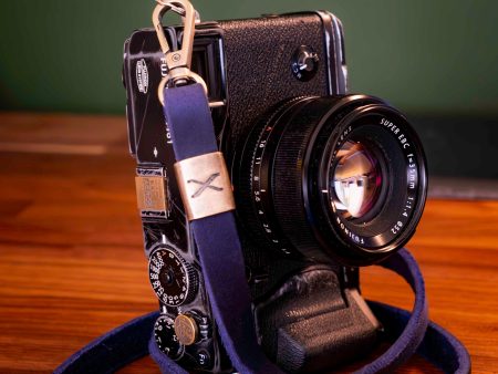 X Bronze Leather Camera Strap  Dark Blue 15mm Online Hot Sale