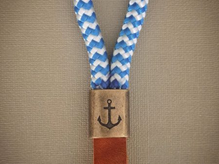 Aegean Blue Leather Anchor Keychain Online Hot Sale