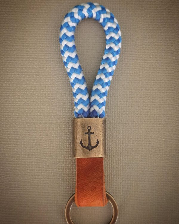 Aegean Blue Leather Anchor Keychain Online Hot Sale