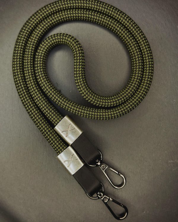 X Checkered Olive Black Rope -Black Leather Camera Strap - Silver X For Discount