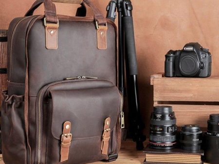 Vintage Leather Camera Backpack for Fujifilm – Unisex Retro Crazy Horse Leather Bag For Cheap