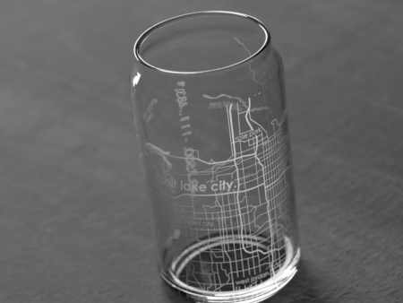 Salt Lake City Map Etched 16oz Can Glass Supply