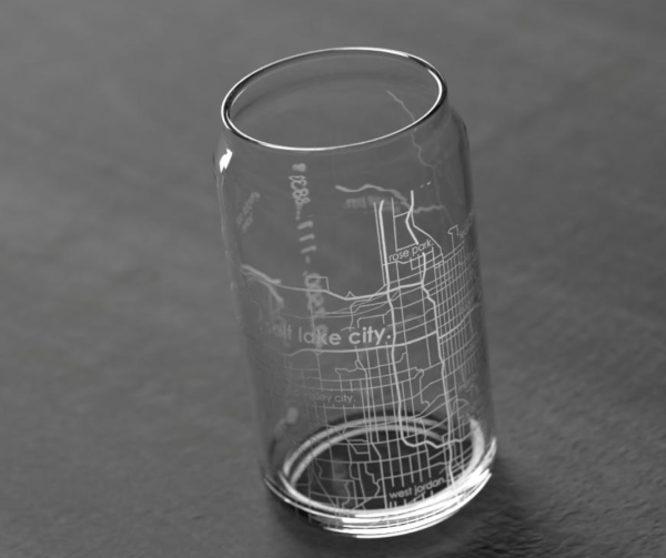 Salt Lake City Map Etched 16oz Can Glass Supply