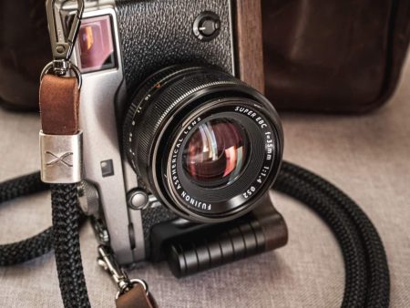 X  Black - Dark Brown Leather Camera Strap - Silver X Supply