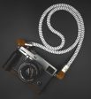 X  Grey White Rope -Cognac Leather Camera Strap - Silver X For Sale