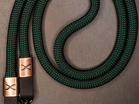 X  Checkered Dark Green Black Rope -Black Leather Camera Strap - Copper X on Sale