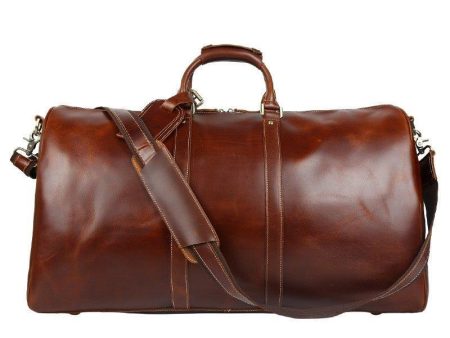 Mens Leather Duffle Weekender Bag Vintage For Sale