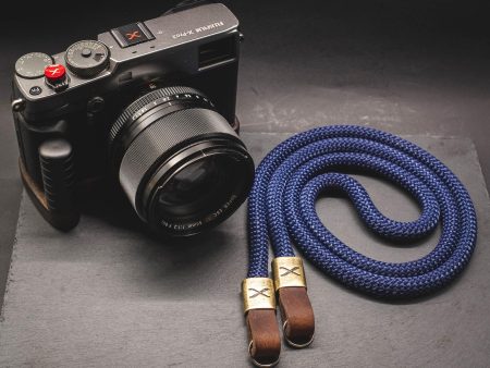 X  Dark Blue -Dark Brown Leather Camera Strap Fashion