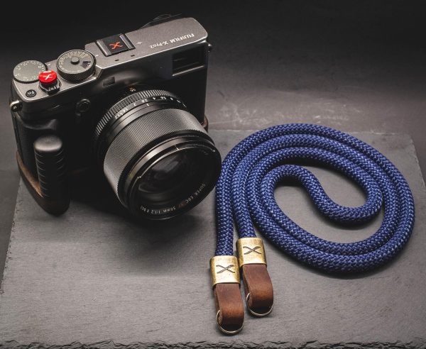 X  Dark Blue -Dark Brown Leather Camera Strap Fashion