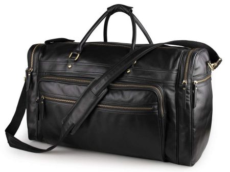 Black Leather Travel Duffle Bag Mens Large Fashion