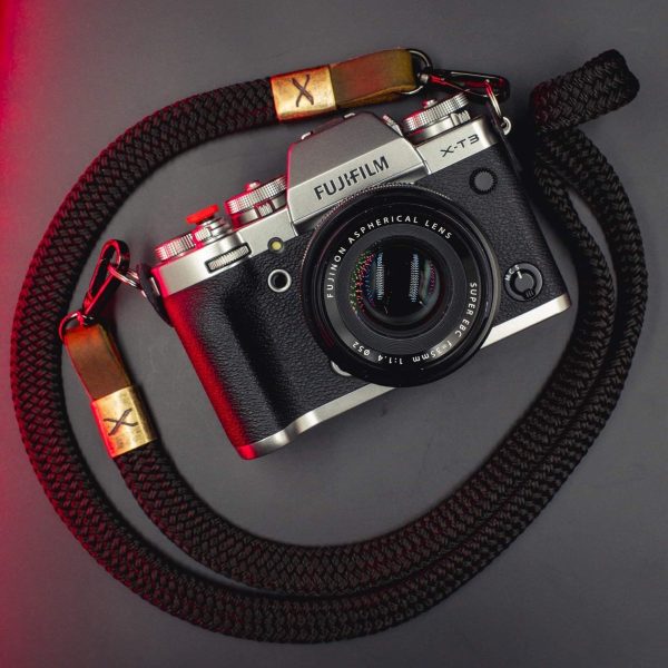 X  Black Flat Rope -Brown Leather Camera Strap Online Sale