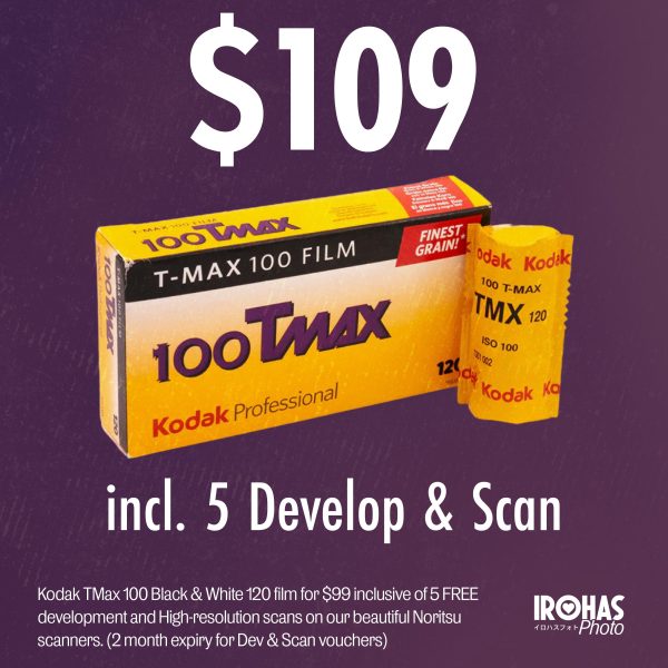 Kodak TMax 100 120 B&W Film with 5 Processing Vouchers (60-day validity) on Sale