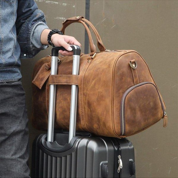 Leather Weekender Travel Bag with Shoe Compartment Sale