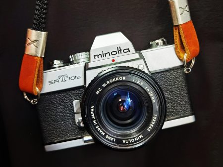 X  Black -Cognac Leather Camera Strap - Silver X Hot on Sale