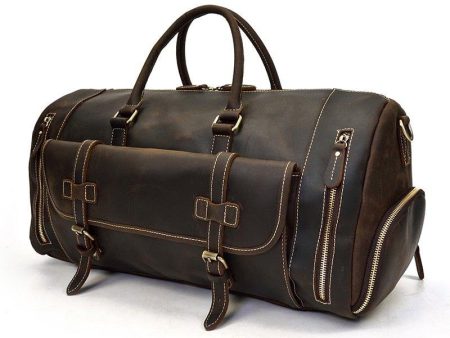 Men s Leather Duffel Bag 22 inch with Shoe Pocket Cheap